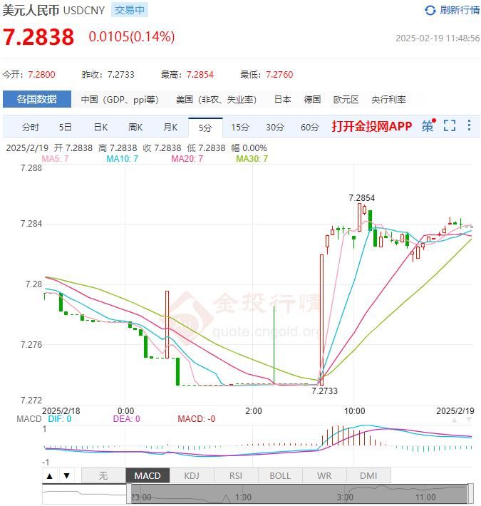 2月19日人民币对美元中间价报7.1705 较前一交易日下调8个基点(2025年02月19日)
